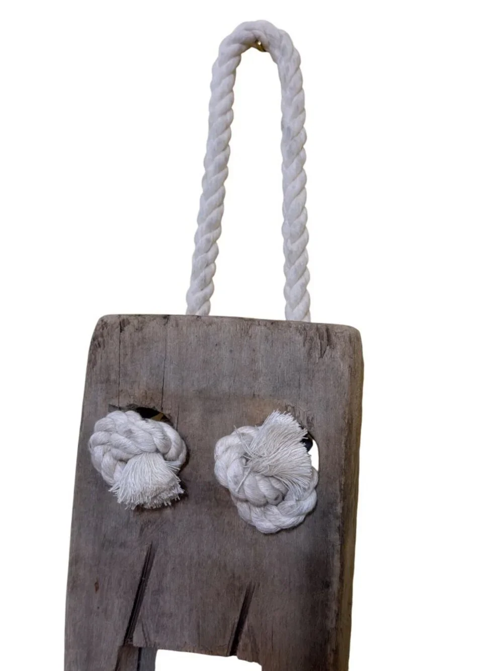 Rustic Wooden Wall Mirror Rope Hanger Carved Nautical Tribal Design Kalalou NEW
